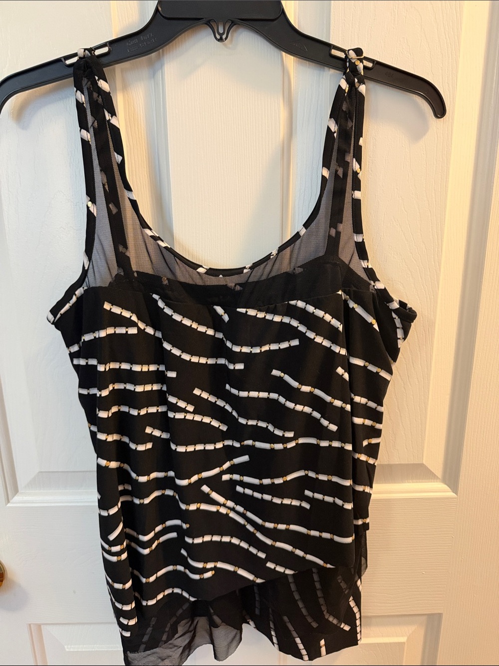 Miraclesuit Black & White Striped Mesh Yoke Swim Tankini top